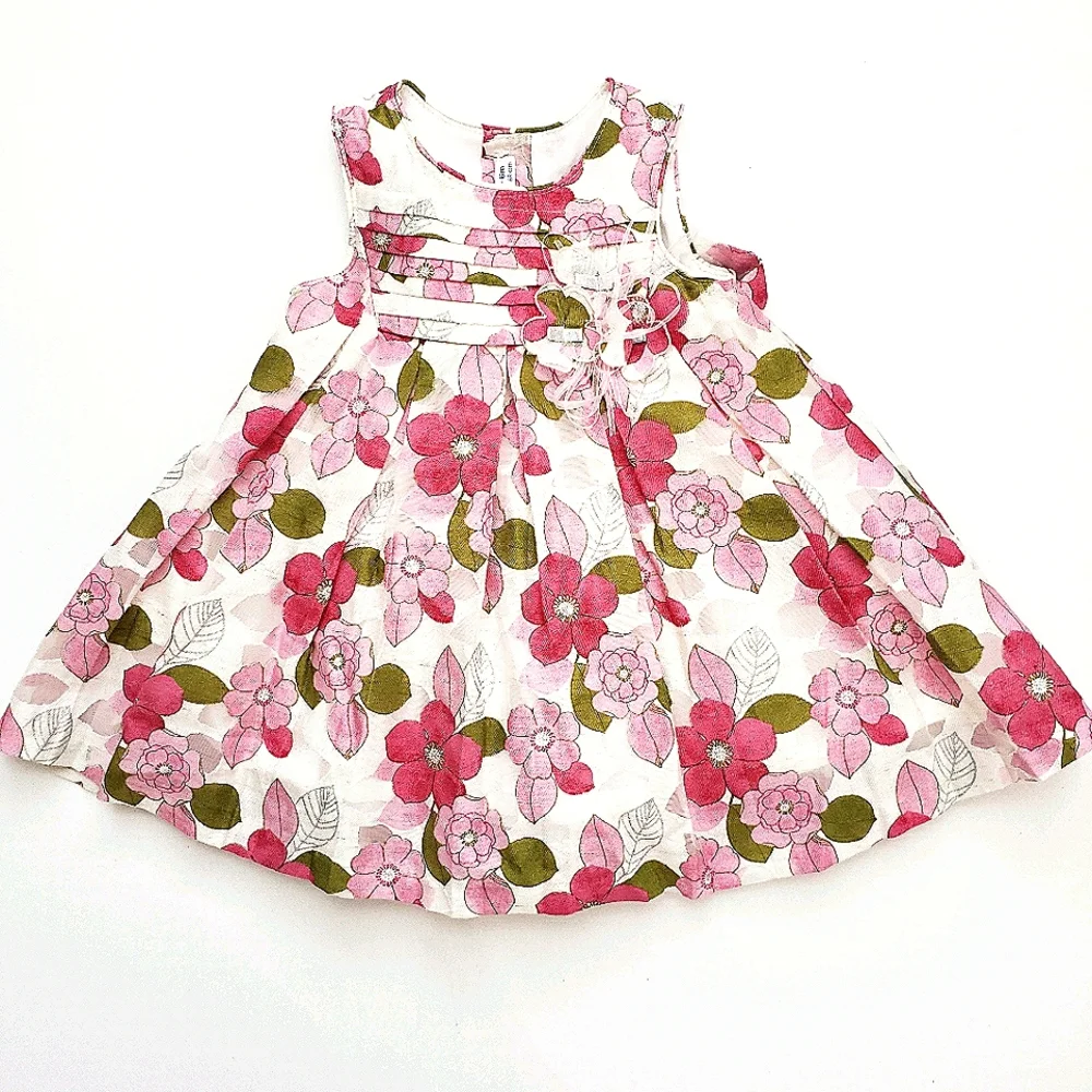 Mayoral Nwot Creme/Pink/Green Floral Puff Sleeve Dress